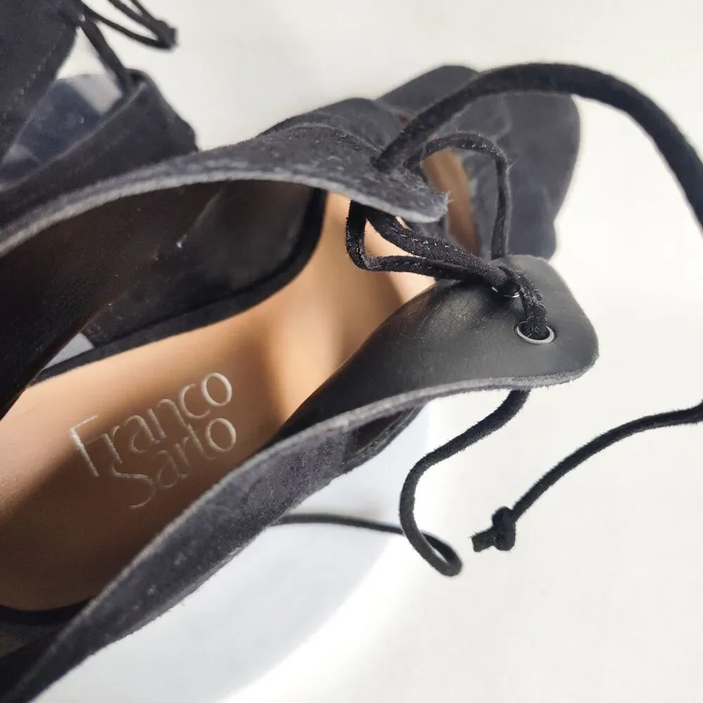 Franco Sarto Shawnee Black Suede Lace-Up Open Toe Sexy 4